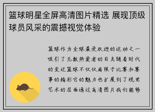 篮球明星全屏高清图片精选 展现顶级球员风采的震撼视觉体验